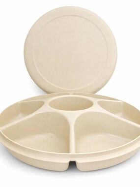 Tupperware Vintage Vegetable Snack Fruit Dip Serving Tray with Lid 14 Inch Round